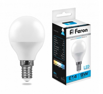 Светодиодная лампа Feron G45 9Вт 230В 6400K E14