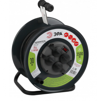 Удлинитель силовой ЭРА RMx-4es-3x1.5-30m-IP44(KG) на м. катушке c/з 4 гн 30м КГ 3х1.5