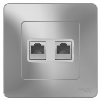 Schneider Electric  BLANCA  Алюминий  Розетка 2-местная: компьютерная  RJ45, категория 5E + телефонная. RJ11,  скрытая установка  BLNIS045113