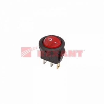 Выключатель клавишный круглый 250V 3А (3с) ON-OFF красный  с подсветкой  Micro  (RWB-106, SC-214)  REXANT 36-2530