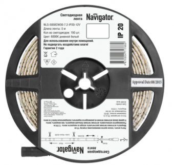 Лента светодиодная Navigator IP20  12V   7.2Вт/м  6000К  71 766 NLS-5050СW30- R5 СД (1 упаковка- 5 метров) (кратно 5)