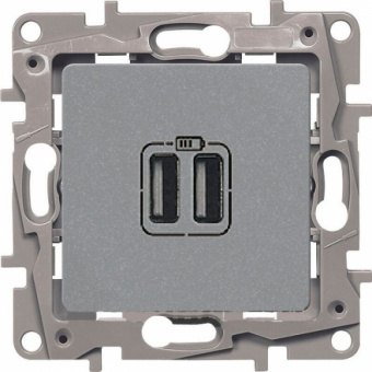 Legrand  Etika  Алюминий Механизм Зарядное устройство с 2-мя USB-разьемами 240В/5В 2400мА 672494