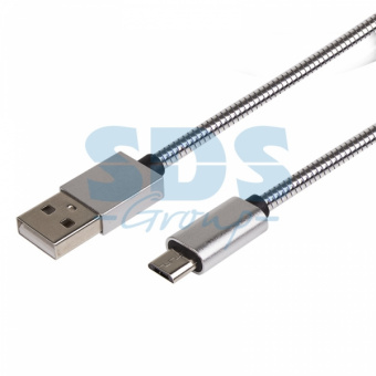 USB кабель micro USB, шнур в металлической оплетке, серебристый  REXANT