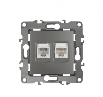 ЭРА  Эра12  Графит  Розетка информационная + телефонная RJ45+RJ11,  12-3109-12
