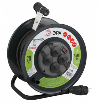 Удлинитель силовой ЭРА RMx-4es-3x2.5-20m-IP44(KG) на м. катушке c/з 4 гн2 0м КГ 3х2.5