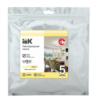 Лента IEK  IP65 12V 4,8Вт/м 3000К  LSR-2835WW60-4,8-IP65-12В LED 3м