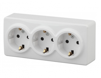 ЭРА  Эксперт  Белый  Розетка 3 х 2P+E Schuko, 16АХ-250В, ОУ, 11-2208-01  Б0020700