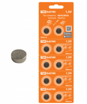 Элемент питания TDM AG4/LR626 Alkaline 1,5V BP-10 (кратно 10)