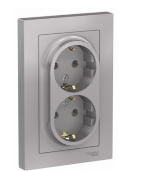 Schneider Electric AtlasDesign Алюминий  Розетка 2-местная с заземляющими контактами, 16А, в сборе ATN000324
