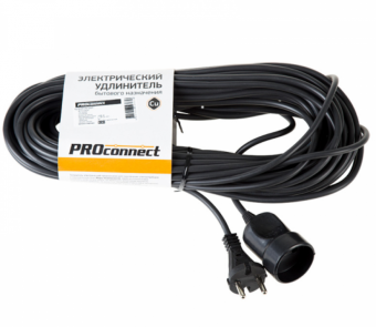 Удлинитель-шнур PROconnect ПВС 2х0.75, 20 м, б/з, 6 А, 1300 Вт, IP20, черный (Сделано в России) 11-7115