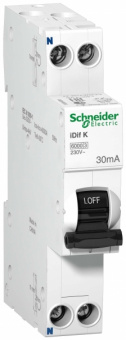 Дифференциальный автомат  2П  10А   30мА  Schneider Electric  Acti9  характеристика С  тип А  электронного типа  iDif K 6кА 10А C 30MА A 1П+N A9D49610