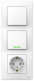 Schneider Electric  BLANCA  Белый  Блок. розетка с заземляющими контактами, со шторками 16А, 250В+выключатель 1-клавишный с подсветкой+выключатель 1-клавишный IP20  скрытая установка BLNBS101111