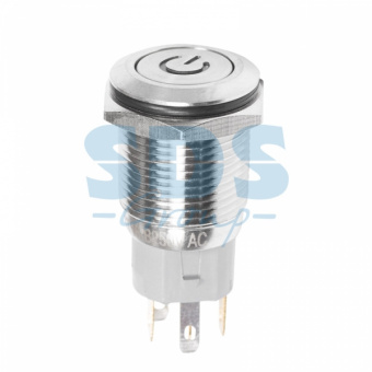 Кнопка  антивандальная Ø16 250В Фикс (5с) ON-OFF плоская подсв/белая POWER  REXANT 36-3245
