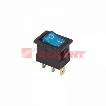 Выключатель клавишный 12V 15А (3с) ON-OFF синий  с подсветкой  Mini  (RWB-206-1, SC-768)  REXANT 36-2171