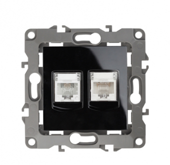 ЭРА  Эра12  Чёрный  Розетка информационная + телефонная RJ45+RJ11,  12-3109-06