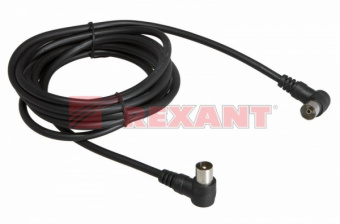 Шнур TV PLUG - TV JACK  1.5М  Угловой  Черный  REXANT