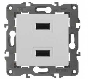 ЭРА  Elegance  Белый  Устройство зарядное USB, 230В/5В-2100мА, IP20  14-4110-01
