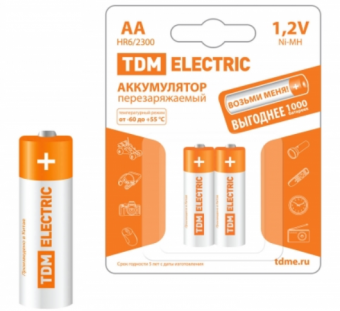 Аккумулятор TDM AA-2300 mAh Ni-MH BP-2 (кратно 2)