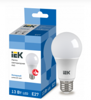 Светодиодная лампа  IEK  A60  13Вт  230В  6500К  E27