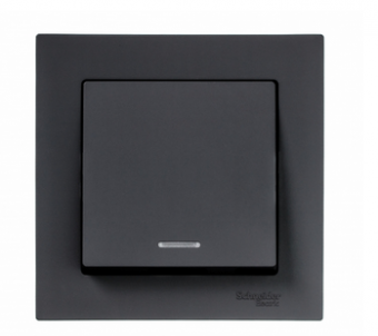 Schneider Electric AtlasDesign Карбон  Выключатель 1-клавишный с подсветкой схема 1а, 10АХ, механизм ATN001013