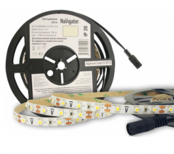 Лента светодиодная Navigator IP20  12V   4,8Вт/м  3000К  71 402 NLS-3528WW60 СД  (1 упаковка- 5 метров) (кратно 5)