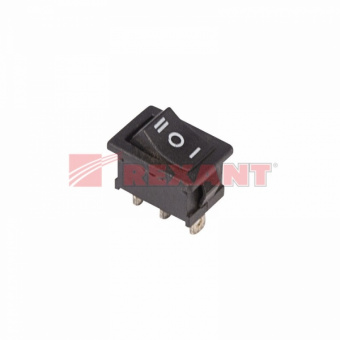 Выключатель клавишный 250V 6А (3с) ON-OFF-ON черный  с нейтралью  Mini  (RWB-205, SC-768)  REXANT 36-2145