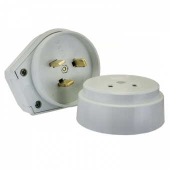Разъем РШ-ВШ 32А 250В 2P+PE (ОУ) пластиковый белый EKF