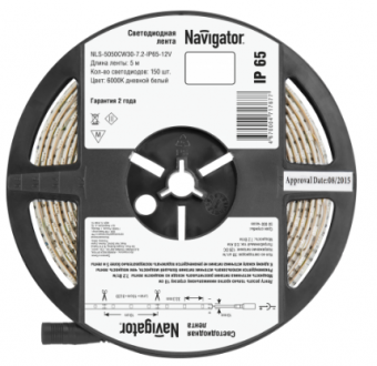 Лента светодиодная Navigator IP65  12V   7.2Вт/м  6000К  71 767 NLS-5050СW30  R5  СД (1 упаковка- 5 метров) (кратно 5)