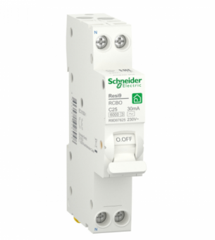 Дифференциальный автомат  1P+N  25А  характеристика С 6000A 30мА 18мм тип AC RESI9 Schneider Electric R9D87625