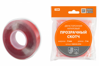 Скотч двухсторонний акриловый прозрачный ширина 9 мм длина 5 м  TDM