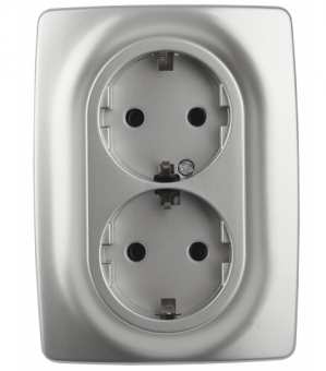 ЭРА  Эра12  Алюминий  Розетка 2X2P+E Schuko, 16АХ-250В 12-2106-03