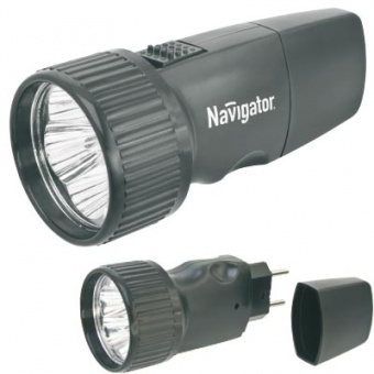 Фонарь светодиодный Navigator NPT-CP02-ACCU 94 941 прожектор 5LED, аккумулятор 3.6V0.25Ah, прямая зарядка 220V, черный пластик