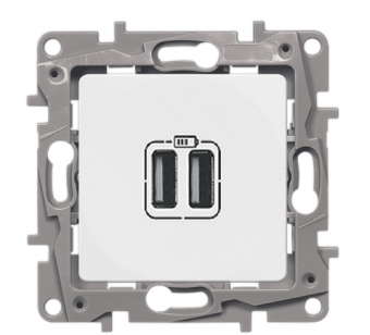 Legrand  Etika  Белый Зарядное устройство с 2 USB-разьемами 240В/5В, 2400мА 672294