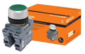 Кнопка MP1-20G в сборе d22мм 1з+1р зеленая TDM