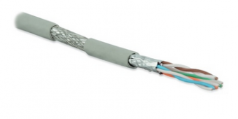 SFTP4-C6A-S23-IN-LSZH-GY-500 (500 м) Кабель витая пара, экранированная (S/FTP), категория 6a, 4 пары (23 AWG), одножильный (solid), каждая пара в фольге, общий экран - медная оплетка, для внутренней прокладки (до +60°C), LSZH, серый Hyperline