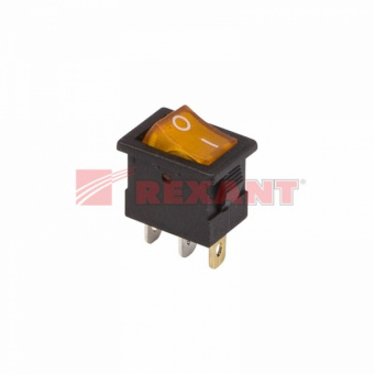 Выключатель клавишный 12V 15А (3с) ON-OFF желтый  с подсветкой  Mini  (RWB-206-1, SC-768)  REXANT 36-2172