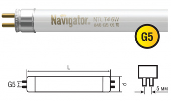 Люминесцентная лампа  Navigator  T4  20Вт  4200К  G5