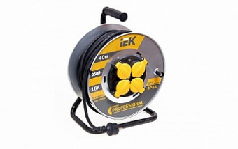 Удлинитель силовой на пластиковой катушке IEK 4*20м. с з/к евро. с термозащитой УК20 2P+PE 3*1.5м2  IP44  "Industrial plus"