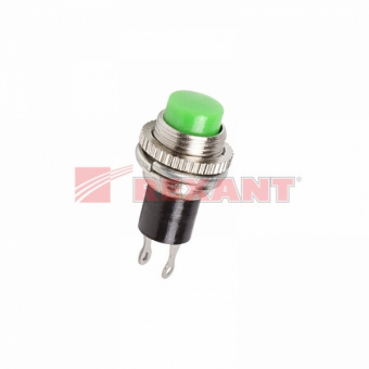 Выключатель-кнопка  металл 220V 2А (2с) (ON)-OFF  Ø10.2  зеленая  Mini  (RWD-213)  REXANT 36-3333