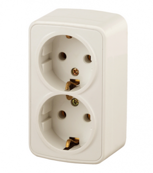 ЭРА Intro  Polo  Слоновая Кость  Розетка 2х2P+E Schuko, 16A-250В, открытая установка Б0036131